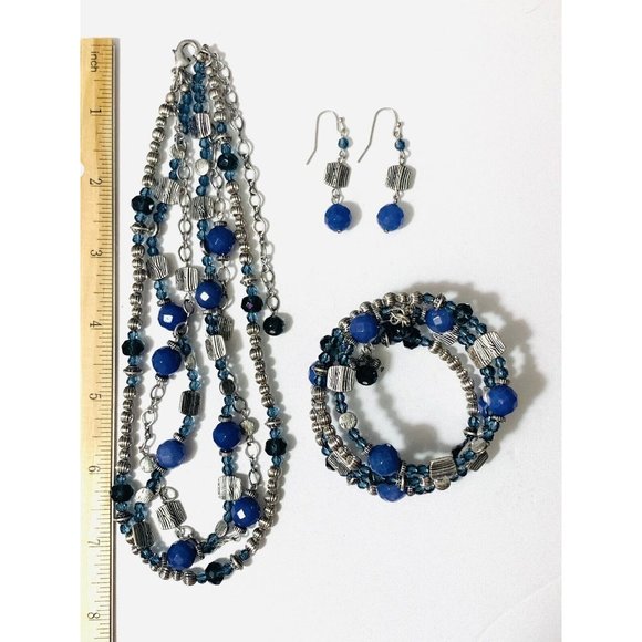 Antique PREMIER DESIGNS Blue Necklace Earrings and Bracelet Set - Picture 9 of 12